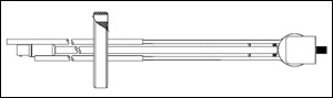 ПОДРОБНАЯ СХЕМА 500-065/L Прогреваемый до 275°С вакуумный датчик измерения толщины и скорости напыления плёнок в вакууме с пневматической заслонкой, одно электрическое соединение Microdot (тип S-50) расположено на боковой стороне датчика, с водяным охлаждением, смонтированы на фланце CF40. Длина от фланца до середины кварцевого сенсора определяется заказчиком, и может лежать в пределах 8-50 см. Перед прогревом линии подачи воды должны быть продуты сжатым воздухом. Электрический вакуумный кабель находится внутри жёсткого керамического изолятора с внешним диаметром 6 мм (изгиб вакуумных трубок, держащих сенсор, после установки в вакуумную камеру, недопустим).